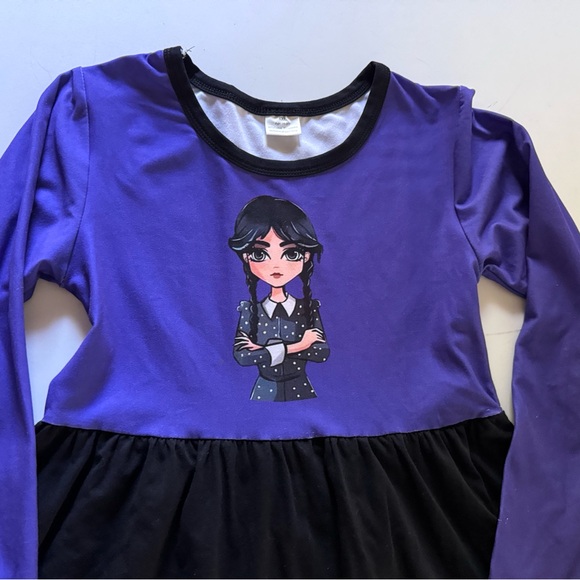 Boutique New WEDNESDAY Purple Black long sleeves Dress 14/16 - Picture 2 of 2